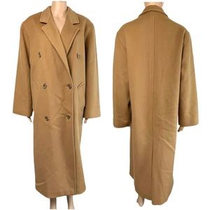 Calvin Klein Womens Wool Trench Coat Camel 12-14 XL Heavy Long Double Breasted